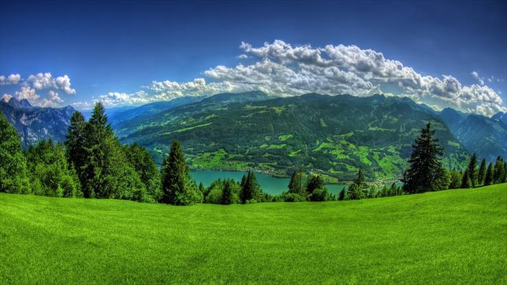 1. TAPETY NA PULP... - greens_grass_mountains_slope_lake_trees_clouds_sky_blue_fur-trees_coniferous_8208_1920x1080.jpg